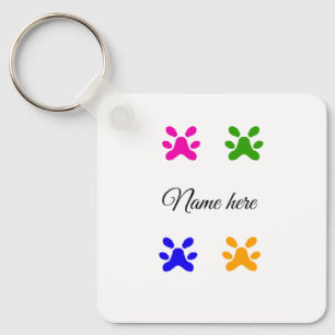 Dog paw colourful pet add name text animal paw key ring