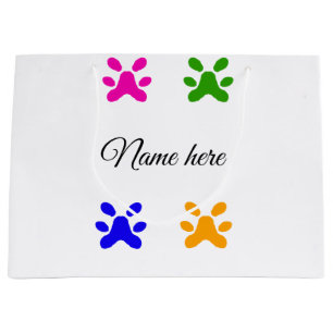 Dog paw colourful pet add name text animal paw large gift bag