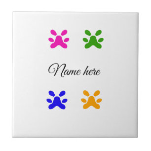 Dog paw colourful pet add name text animal paw tile