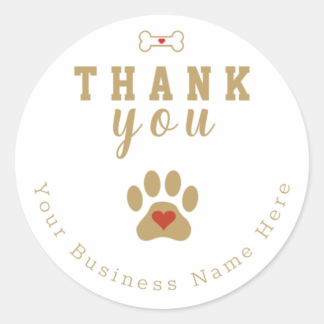 Dog Paw Custom Thank You  Classic Round Sticker (Front)