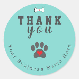 Dog Paw Custom Thank You, Mint Blue Colour Classic Round Sticker