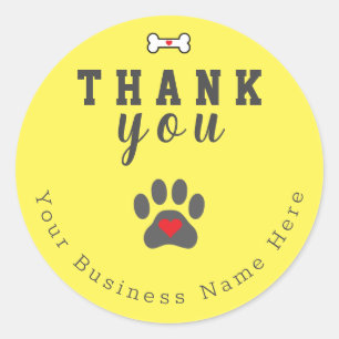 Dog Paw Custom Thank You, Yellow Classic Round Sticker