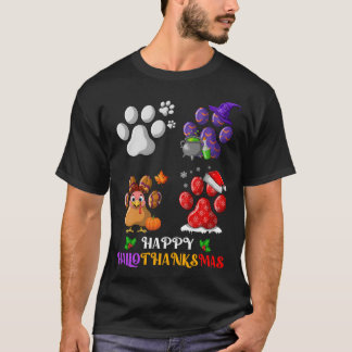Dog paw Cute Happy Hallothanksmas T-Shirt