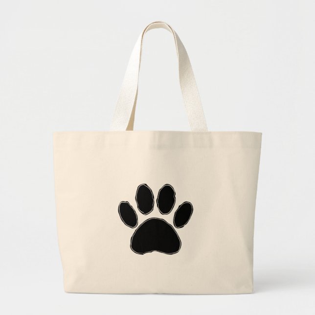 Dog Paw Drawing In Black Large Tote Bag (Front)