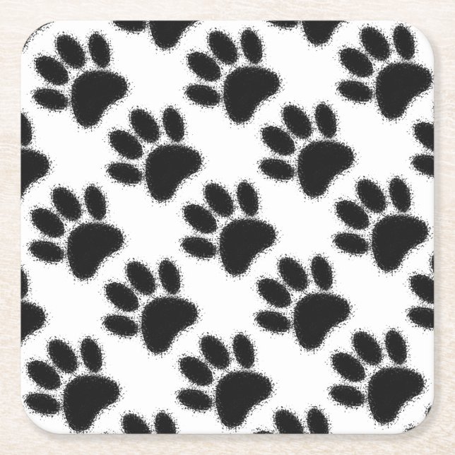 Dog Paw Drawing Square Paper Coaster (Front)