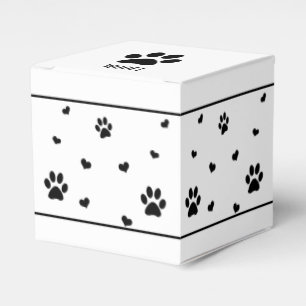 Dog Paw Favor Box Black and White Paw Print Box
