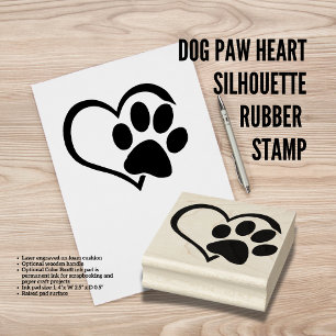 Dog Paw Heart Silhouette Rubber Stamp