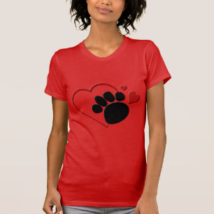 Dog Paw Hearts I Love My Dog Red Fine Jersey T-Shirt