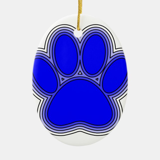 Dog Paw In Blue With Outlines Ceramic Tree Decoration (Front)