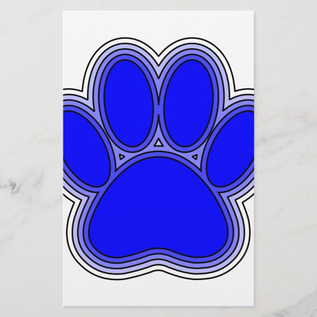 Dog Paw In Blue With Outlines Stationery (Front)