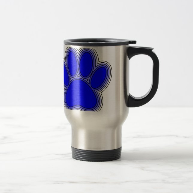 Dog Paw In Blue With Outlines Travel Mug (Right)