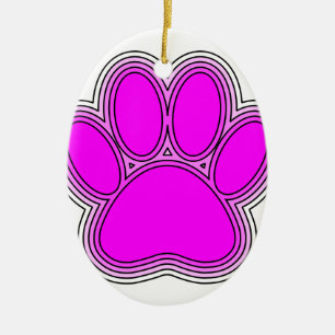 Dog Paw In Pink With Outlines Ceramic Tree Decoration