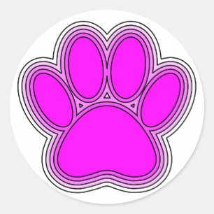 Dog Paw In Pink With Outlines Classic Round Sticker