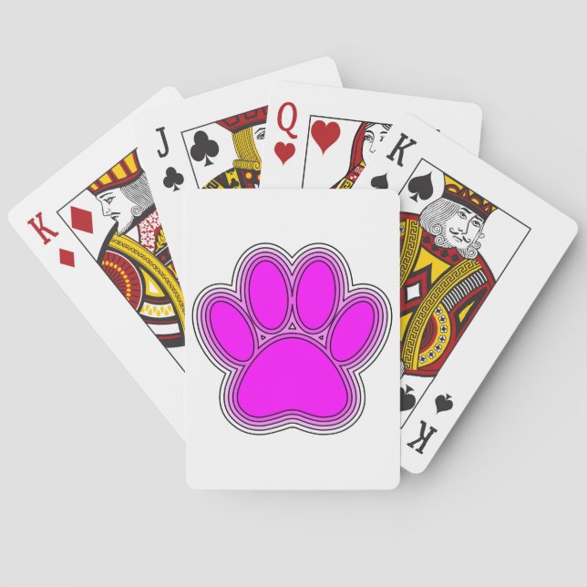 Dog Paw In Pink With Outlines Playing Cards (Back)