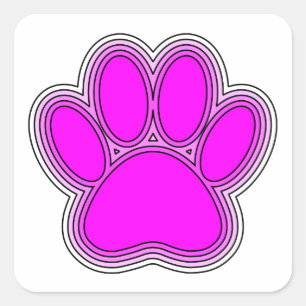 Dog Paw In Pink With Outlines Square Sticker