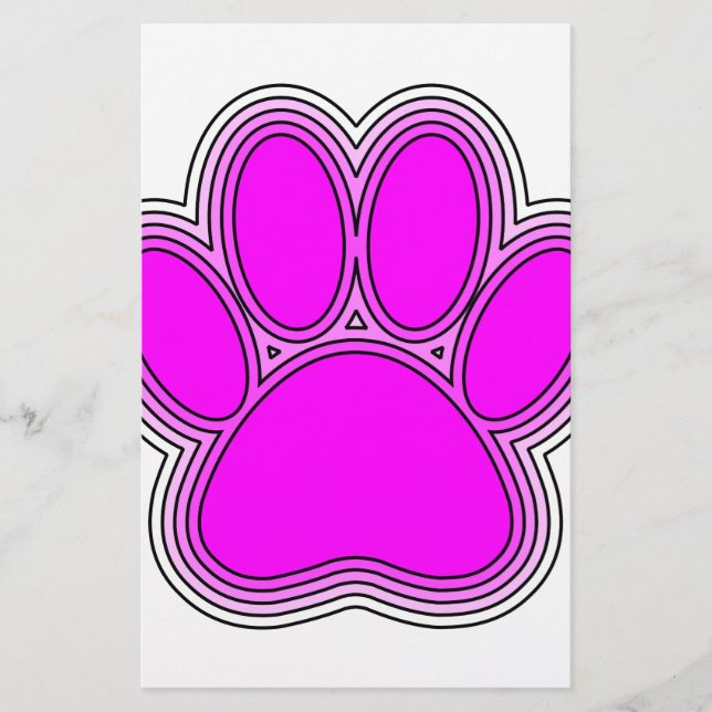 Dog Paw In Pink With Outlines Stationery (Front)