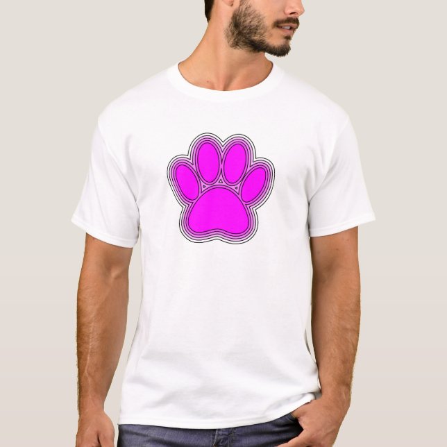 Dog Paw In Pink With Outlines T-Shirt (Front)