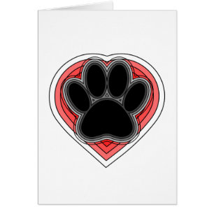 Dog Paw In Red Heart With Outlines