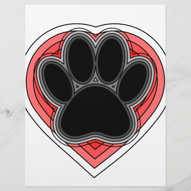 Dog Paw In Red Heart With Outlines (Front)