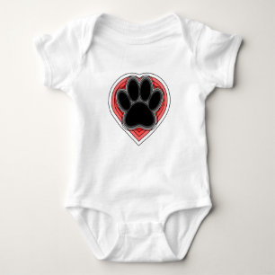 Dog Paw In Red Heart With Outlines Baby Bodysuit