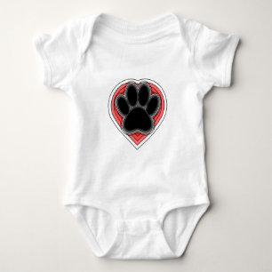 Dog Paw In Red Heart With Outlines Baby Bodysuit