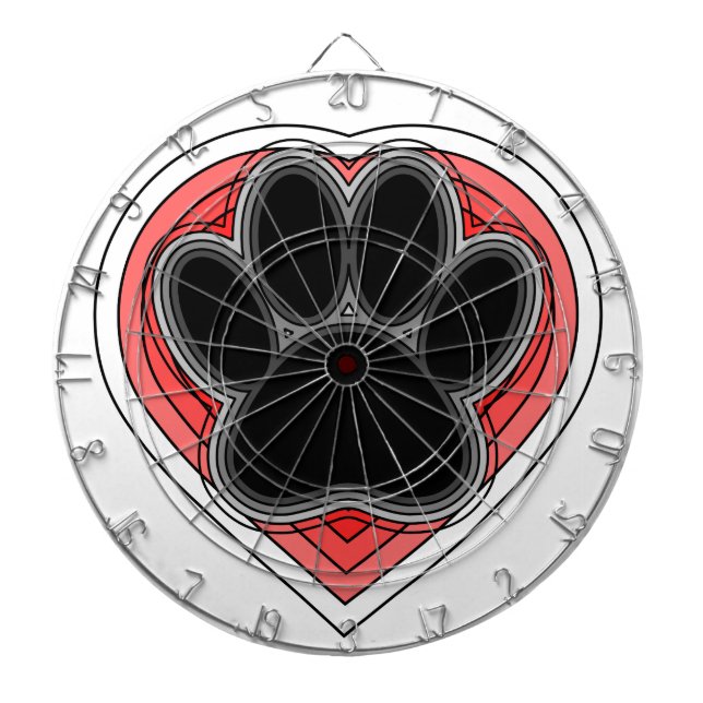 Dog Paw In Red Heart With Outlines Dartboard (Front)