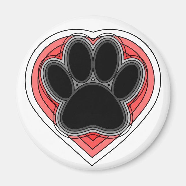 Dog Paw In Red Heart With Outlines Magnet (Front)