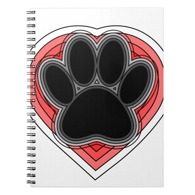 Dog Paw In Red Heart With Outlines Spiral Notebook (Front)