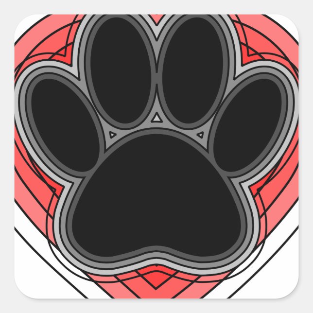 Dog Paw In Red Heart With Outlines Square Sticker (Front)