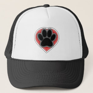 Dog Paw In Red Heart With Outlines Trucker Hat