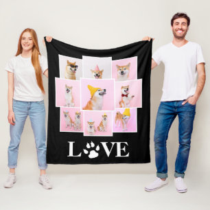 Dog Paw LOVE Personalised 9 Photo Collage Fleece Blanket