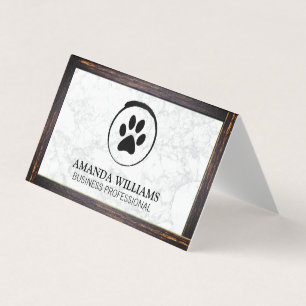 Dog Paw Marble Wood Border Business Card