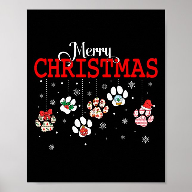 Dog Paw Merry Christmas Pajamas Puppy Dog Lover Ch Poster (Front)