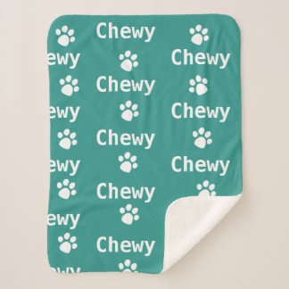 Dog Paw Name Green White Sherpa Blanket