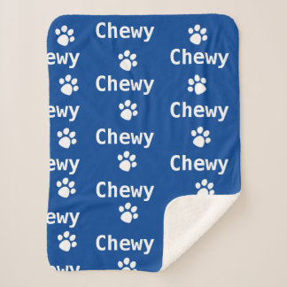 Dog Paw Name Navy White Sherpa Blanket