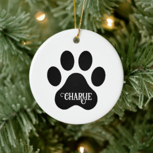 Dog Paw Name Silhouette Design Ceramic Tree Decoration