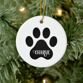 Dog Paw Name Silhouette Design Ceramic Tree Decoration