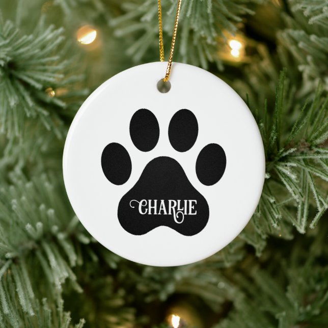 Dog Paw Name Silhouette Design Ceramic Tree Decoration (Tree)