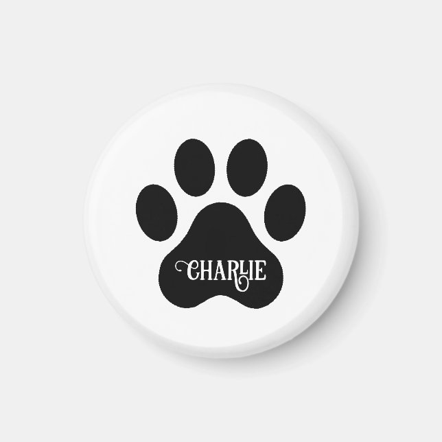Dog Paw Name Silhouette Design Magnet (Front)