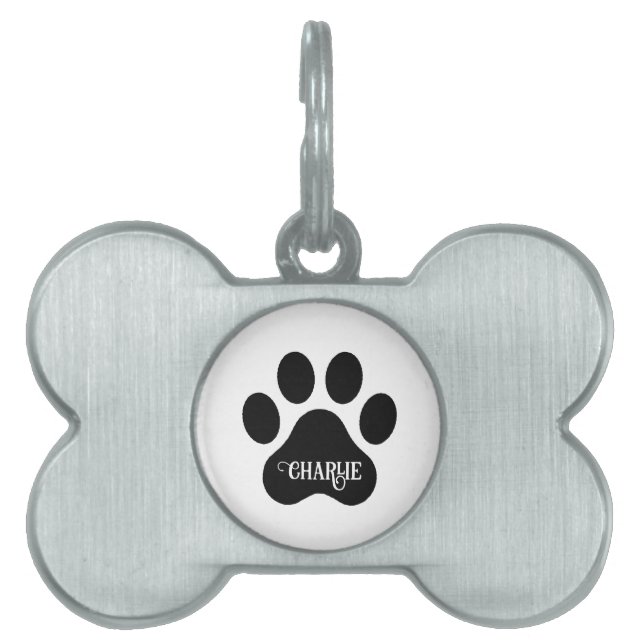 Dog Paw Name Silhouette Design Pet ID Tag (Front)