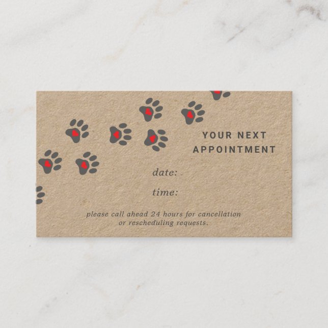 Dog paw path kraft paper appointment card (Front)