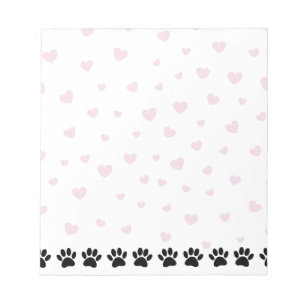 Dog Paw Pattern Pink Hearts Notepad