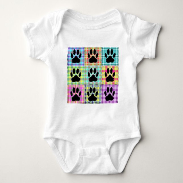 Dog Paw Pattern Quilt Baby Bodysuit (Front)