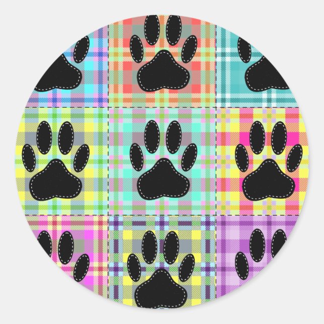 Dog Paw Pattern Quilt Classic Round Sticker (Front)
