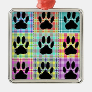 Dog Paw Pattern Quilt Metal Tree Decoration
