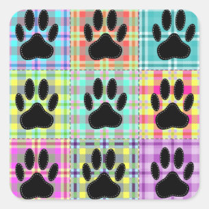 Dog Paw Pattern Quilt Square Sticker