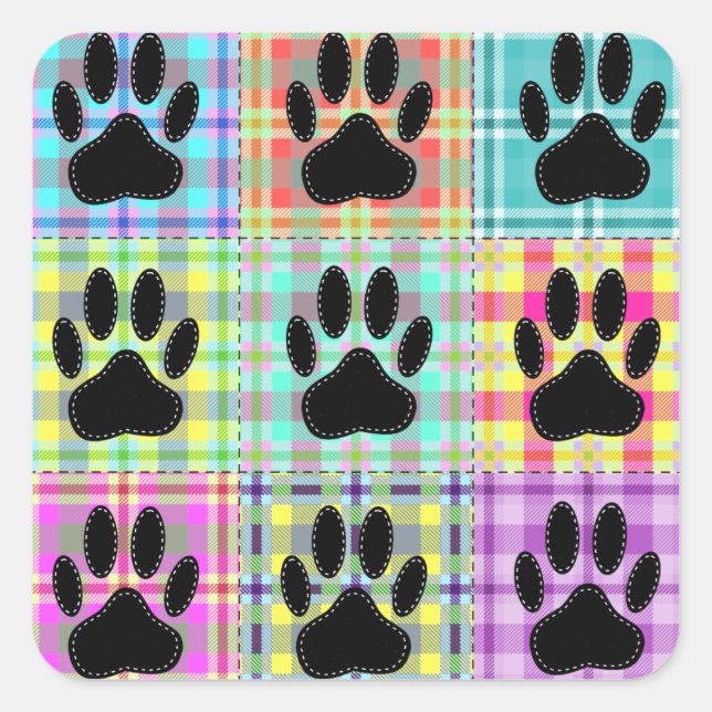 Dog Paw Pattern Quilt Square Sticker (Front)