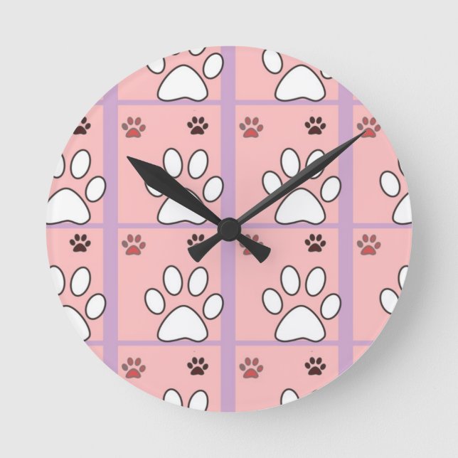 Dog Paw Pattern Round Clock (Front)