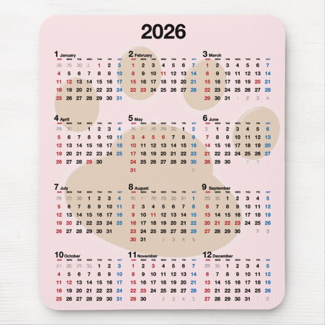 Dog Paw Print 2027Calendar Mouse Pad (Front)