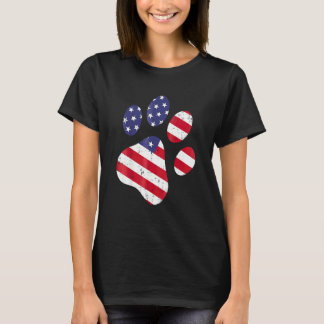 Dog Paw Print American Flag Usa Cute 4th Of July F T-Shirt